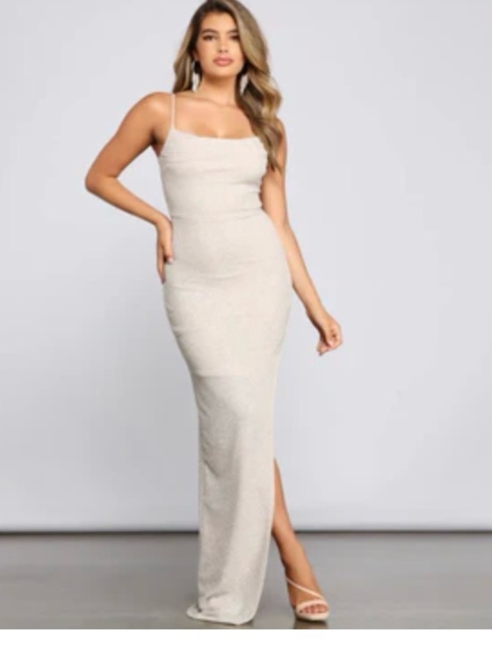 Windsor Cream Spaghetti-Strap Maxi Dress with Side Slit